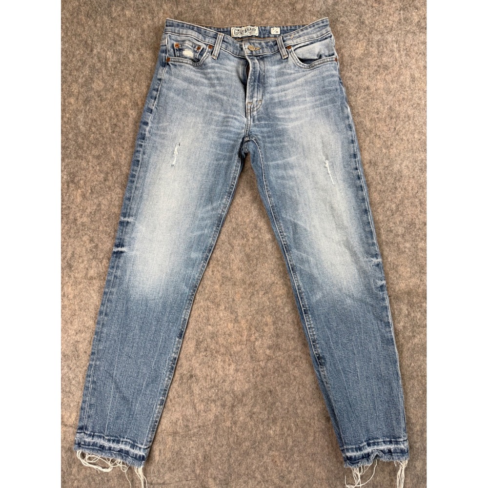 Lucky Brand Sienna Slim Boyfriend Jeans Light Wash Distressed Raw Hem Size 2 26